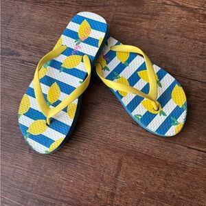 Mini Boden Lemon Print Flip Flops - Yellow and Blue